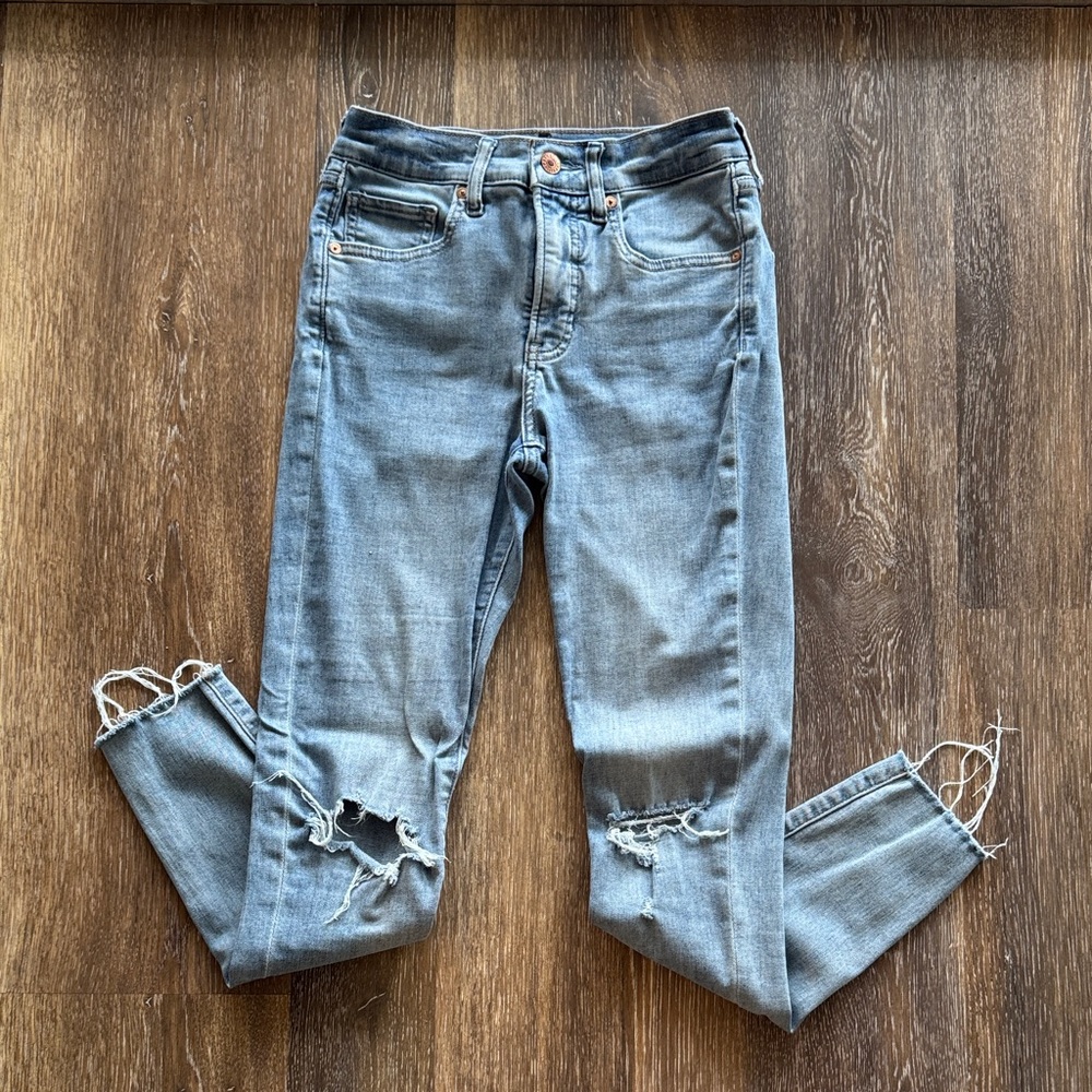 Express Distressed Skinny Blue Jeans